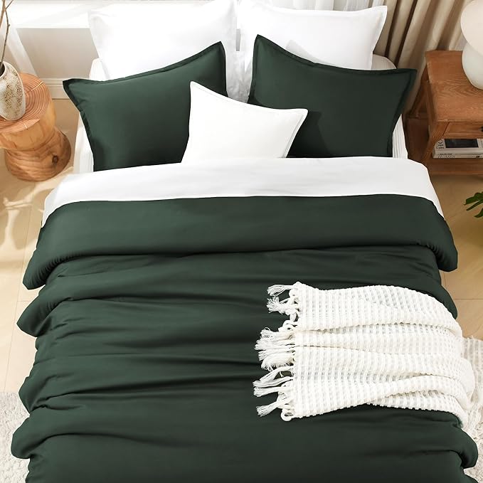 Litanika Comforter Set, Lightweight Solid Bedding Comforter Set, Fluffy Down Alternative Bed Set, Forest Green, California King