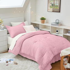 HYMOKEGE Pink/Ivory Twin XL Comforter Set Seersucker 5 Pieces, All Season Luxury Bed in a Bag for Bedroom, Bedding Set with Comforter, Sheets, Pillowcase & Sham