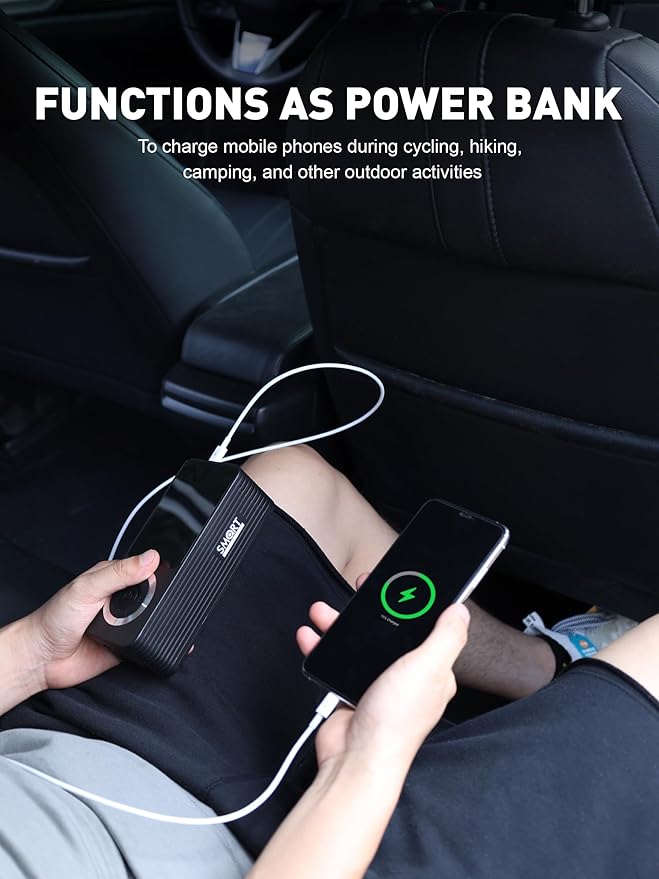 SMART JERRY - Tire Inflator Portable Air Compressor | Cordless Mini Bike Tire Pump with Gauge | Dual-Power Electric 12V Air Compressor for Auto, Motorcycles, Bikes, Balls | Fast Inflation Max 150 PSI