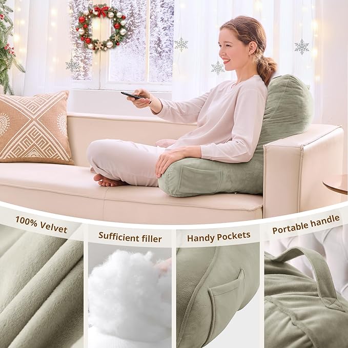 Sasttie Reading Pillow, Pillows for Reading or Relaxing – Ergonomic Support for Head, Neck, Back, and Lumbar, 21-Inch, Linen