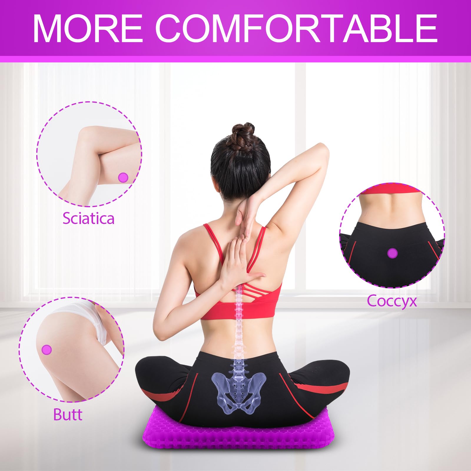 Gel Seat Cushion for Long Sitting (Large & Thick), Soft & Breathable, Gel Cushion for Wheelchair, Gel Chair Cushion for Hip Pain, Gel Seat Cushion for Office Chair (Black Cover) Dormly
