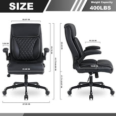 Youhauchair Executive Office Chair, Ergonomic PU Leather Computer Desk Chair with Lumbar Support, Flip-up Armrests and Adjustable Height, for Home Office, Black