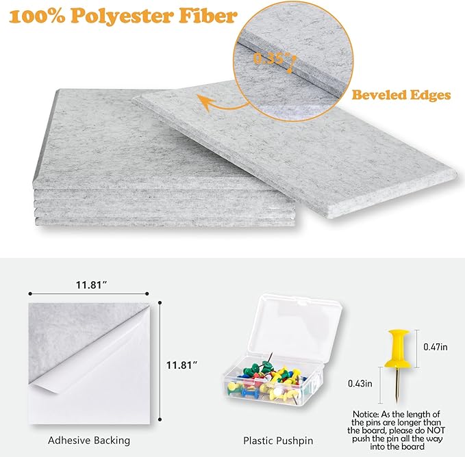 Large Cork Board Tiles for Wall with Push Pins, 36"x24" Bulletin Board Sets, Self-Adhesive Pin Board | Magrowill 6 Packs Felt Panels for Office Home Classroom Dorm