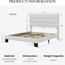 SHA CERLIN Full Platform Bed Frame with Velvet Upholstered Headboard, Mattress Foundation with Strong Wooden Slats Support, No Box Spring Needed, White