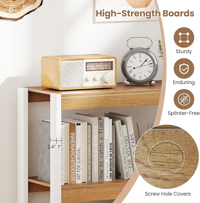 Giantex 3 Tier Bookshelf of 2, Freestanding Wooden Bookcase with Dual Anti-Tipping Kits, Open Display Rack Shelving Unit, Storage Organizer for Living Room, Bedroom & Study,Natural & White