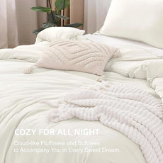 Litanika Comforter Set, Lightweight Solid Bedding Comforter Set, Fluffy Down Alternative Bed Set, Cream, Oversized Queen