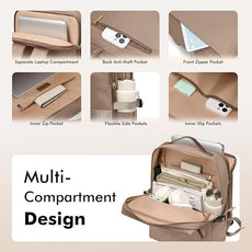 GOLF SUPAGS Stylish Laptop Backpack for Women Airline Approved Perfect for Work College and Travel Multi-Functional Casual Daypack Fits 17.3 Inch Notebook (Champagne)