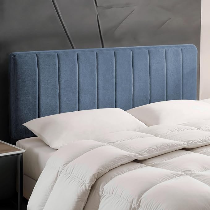 Hearth & Harbor Upholstered Queen Headboard - Easy Assemble Channel Stitched Headboard Queen Size - Wall Mounted Headboards with 3D Soundproof Wall Panels Peel & Stick Floating Headboards, Slate Blue