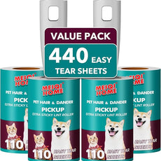 MEIQIHOME Lint Rollers for Pet Hair Extra Sticky, 440 Sheets Value Set Lint Roller with 2 Upgraded Handles, 4 Rollers Portable Pet Lint Remover for Clothes, Furniture, Carpet, Dog & Cat Hair Removal