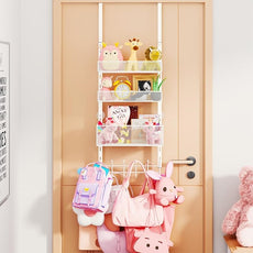 Consumest Over The Door Hooks Organizer - 4 Tier Door Coat Rack with 3 Baskets and 12 Hooks, Stainless Steel Towel Hanger for Bedroom, Bathroom, Living Room, White