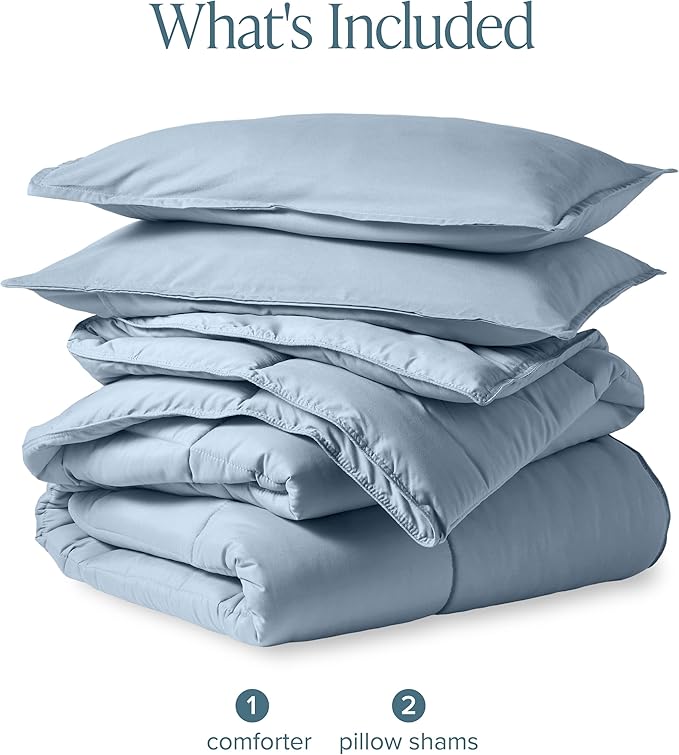 Bare Home Comforter Set - Oversized Queen Size - Ultra-Soft - Goose Down Alternative - Premium 1800 Series - All Season Warmth (Oversized Queen, Dusty Blue)