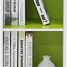 Furinno LUDER Book Shelf, 3-Cube Bookshelf, Bookcase with Open Shelves, 9.3 x 12 x 31.5, for Living Room, Bedroom, Home Office, White/Green