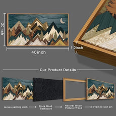 BINCUE Mountain Wall Art Framed Canvas Wall Art Nature Forest Wall Decor Rustic Farmhouse Wall Painting Moon Art for Living Room Bedroom Dining Room Large Size 20