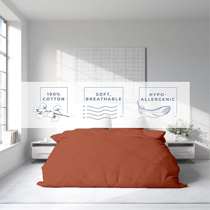 Kotton Culture 3 Pc California King Duvet Cover Set-100% Egyptian Cotton Sateen 600 Thread Count Ultra Soft Premium Durable Comforter Cover Zipper Closure & Corner Ties- (Burnt Orange, 104" X 98")