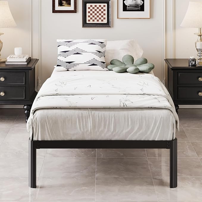 12 Inch Twin Bed Frames with Rounded Corner Legs, 1000 LBS Heavy Duty Metal Twin Platform Bed Frame with Steel Slats Support, No Box Spring Needed, Noise Free, Easy Assembly