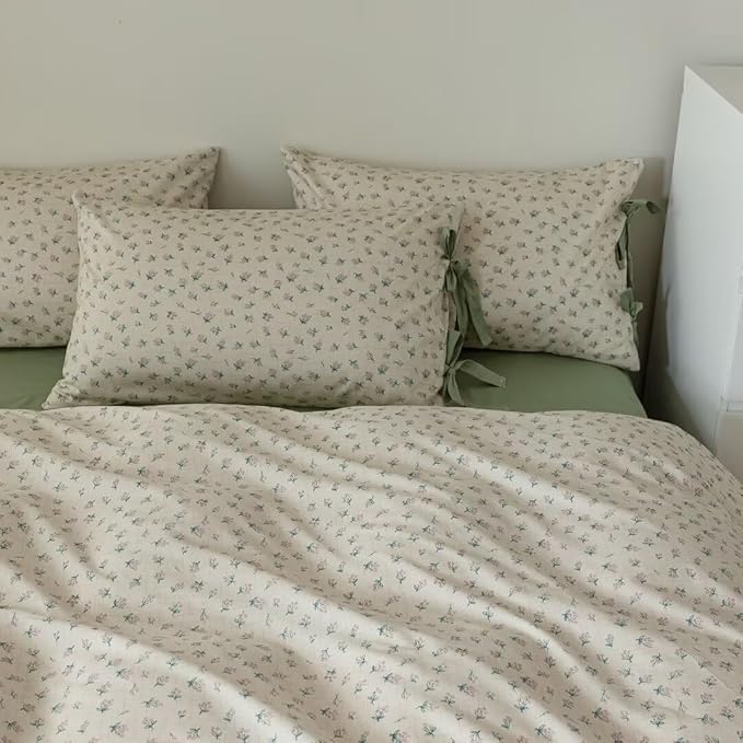 MKXI Fancy Floral Full Size Comforter - Pink White Flower Leaf Pattern Toddler Girl Comforter Set - Soft and Fluffy Textured Garden Aesthetic Bedding