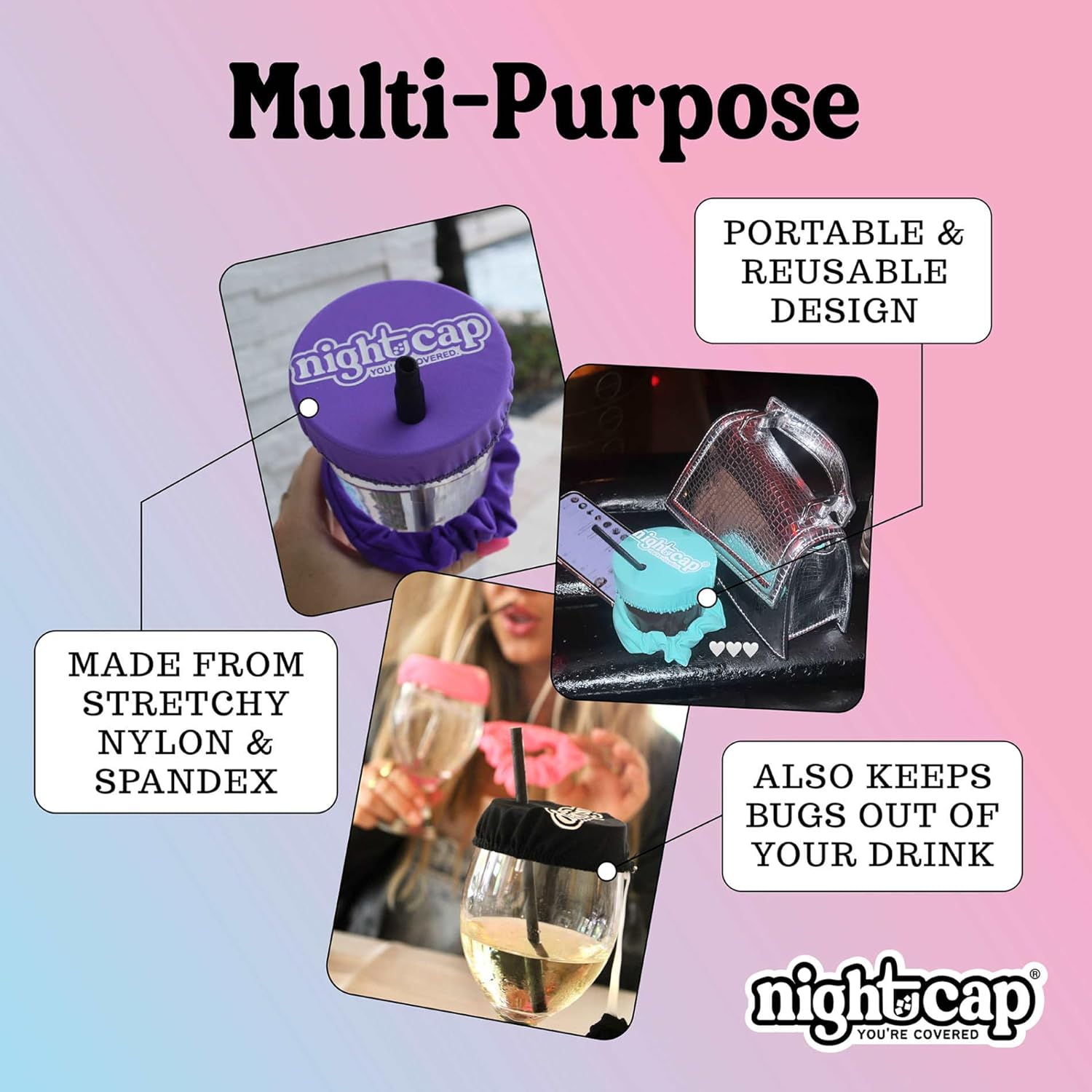 NightCap Drink Cover Scrunchie, Anti Spiking Drink Protector, Reusable Cup Cover for Bars, Festivals, Concerts, College Parties & Travel, Hidden Drink Safety Cover for Women, Shark Tank, Hair Tie