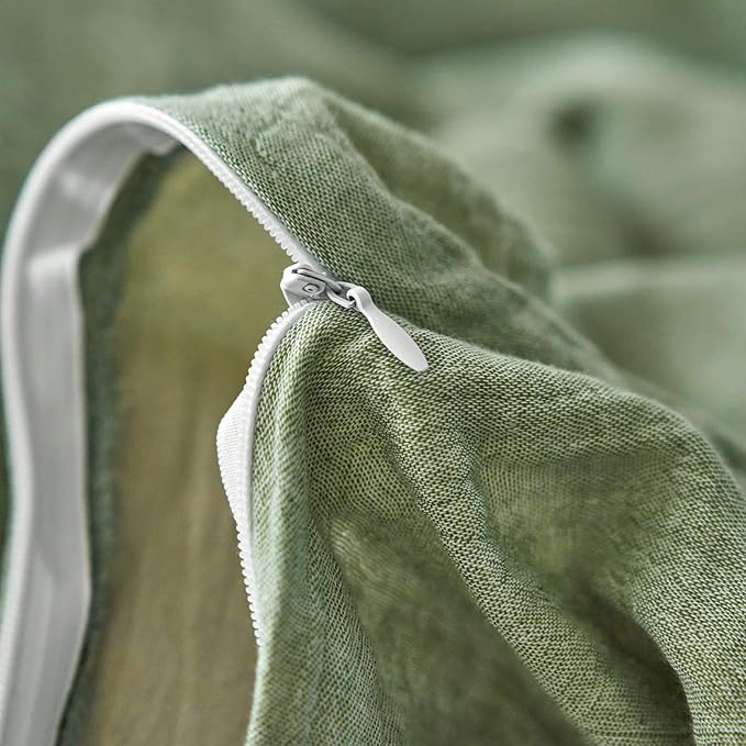 Green Duvet Cover Queen Size-Ultra-Soft, Breathable & Lightweight Muslin Cotton Linen Like Gauze Textured Comforter Cover with Zipper Closure Minimalist Duvet Cover Set- 90"x90",Mint Green