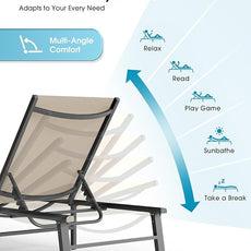 Ciokea Aluminum Outdoor Lounge Chair Set of 4- No Assembly Needed, Foldable Patio Chaise Lounge with 5 Adjustable Positions, Reinforced Frame for Extra Durability, Pool Beach Lounge Chair,Khaki