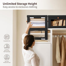 Collapsible Storage Bins - Large Stackable Organizer Bins, Decorative Boxes with Handles & Window, Fabric Containers for Living Room, Closet, Dorm, 6 Pack, Black