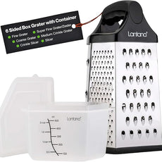 Lantana Cheese Grater for Kitchen with Container & Lid - Handheld Stainless Steel Box Food Shredder with Handle and 6 Essential Functions for Coarse, Medium, Fine, or Micro Grating/Shredding/Zesting