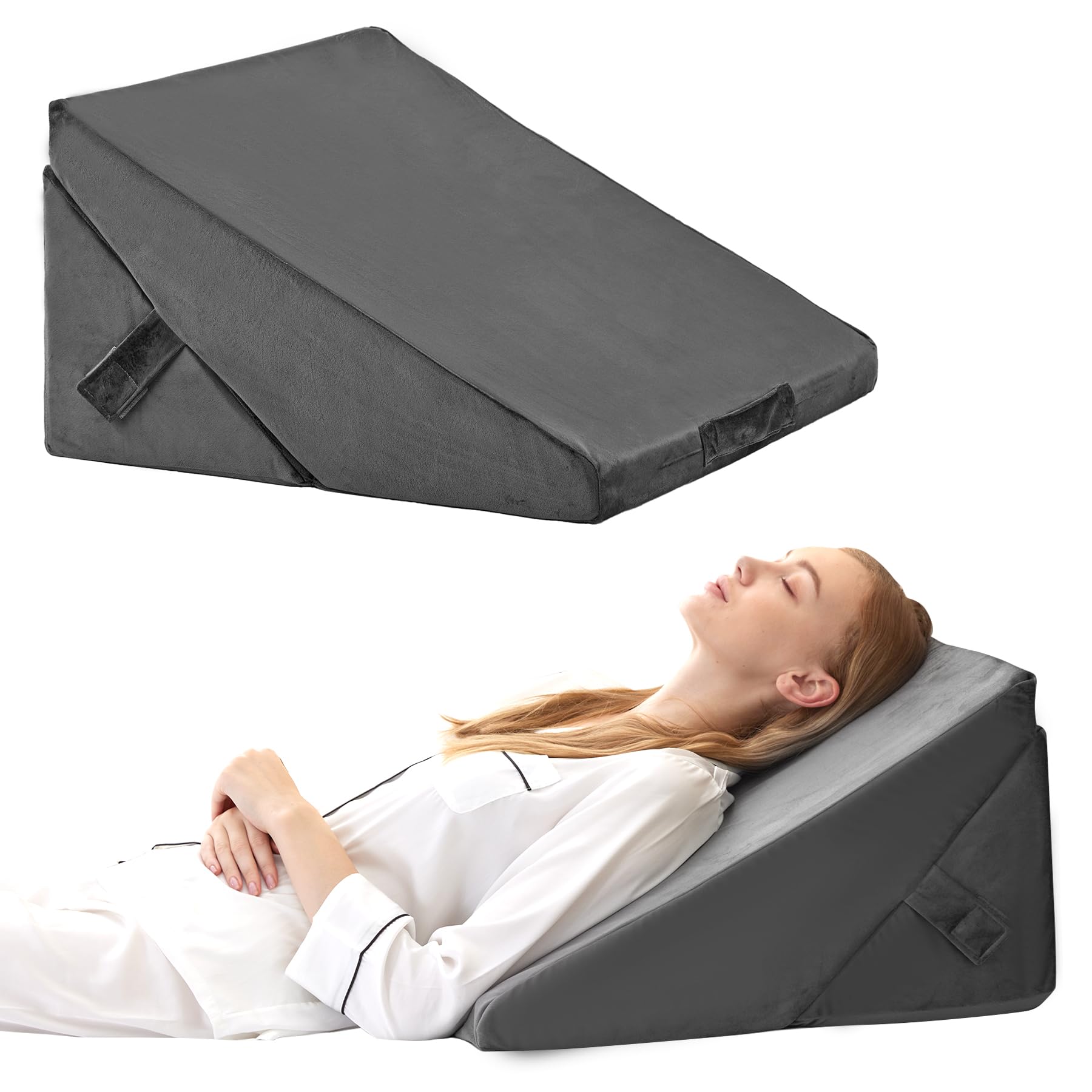 Bedluxe Wedge Pillow Headboard, 3PCS Orthopedic Bed Wedge Pillows Set for After Surgery, Adjustable Pillow Wedge for Acid Reflux&Back Pain Relief, Sleeping, Back Pillow for Bed Sitting Up, White/Grey Dormly