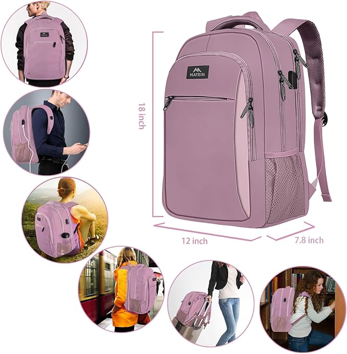 MATEIN Travel Laptop Backpack, Business Anti Theft Slim Sturdy Laptops Backpack with USB Charging Port, Water Resistant College Computer Bag Gift for Men & Women Teacher Fits 15.6 Inch Notebook