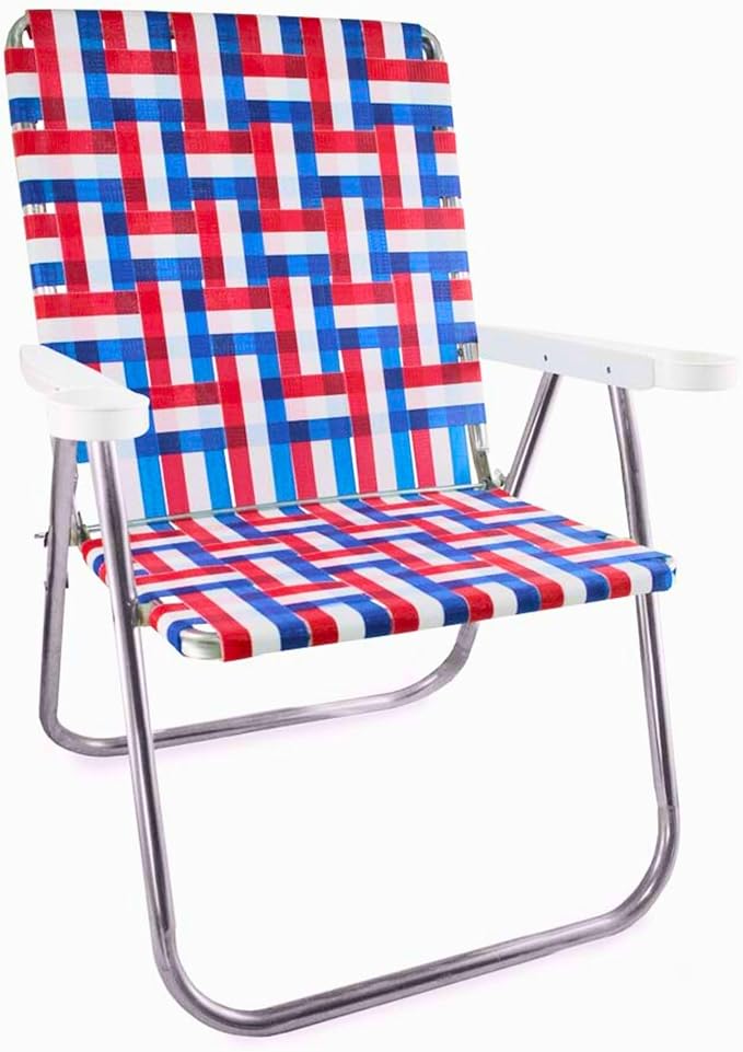 Lawn Chair USA Folding Aluminum Outdoor Patio Lawn Chair | Heavy-Duty Webbed Chairs for Camping, Sports, Beach, Yard & Tailgating | Lightweight Portable | Magnum - American Flag