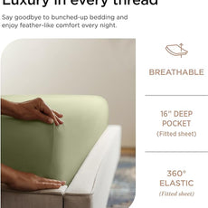 Threadmill 100% Cotton Sheets for Cal King Size Bed - 600 Thread Count Cal King Bed Sheets Set with 16” Deep Pocket - Sateen Weave 4-Piece Bedding Set with Cooling Effect, Sage Green