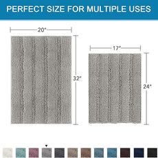Non Slip Thick Shaggy Chenille Bathroom Rug Mat Set Extra Soft and Absorbent Striped Floor Rugs, 2 Piece, Machine-Washable
