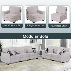 Legend Vansen Modular Sectional Sofa U Shaped Couch with Ottoman Modern Reversible Corner Sectional Couch for Living Room (Light Grey, 2+3)