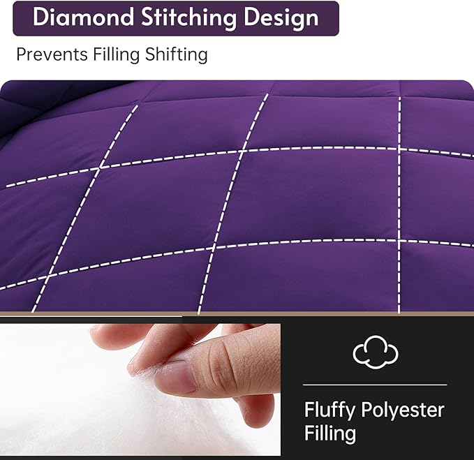MUXHOMO 5 Pieces Twin XL Comforter Set, Reversible Bed in a Bag Twin XL Size, All Season Bedding Set with Comforter, Flat Sheet, Fitted Sheet, Pillowcases & Shams, Purple & Lavender