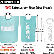 Caroeas Super Large 150L Laundry Hamper Pro, Waterproof Laundry Basket, Clothes Hamper Stands Up Well, Laundry Bag with Padded Handles, Collapsible Laundry Basket Easy Storage (Light Blue)
