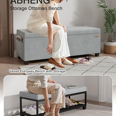 Velvet Storage Ottoman Bench, End of Bed Bench with Legs, Large Entryway Bench, Foot Rest Stool, Tea Table for Bedroom, Living Room, Loads 770 lb, 15.7