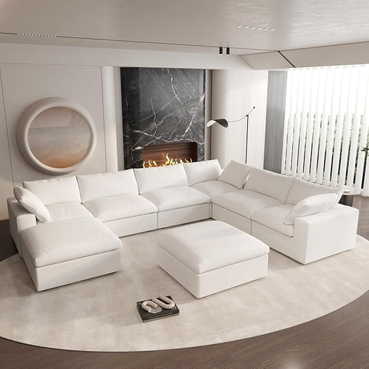 Cloud Couch Modular Sectional Sofa,Oversized 8 Seater Sofa,160.6" U Shaped Convertible Couches with Storage Ottoman Living Room Funiture, Deep Wide Seater,Covers Washable&Replaceable(White)