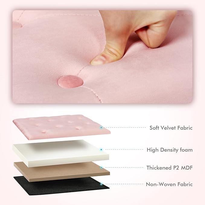 B FSOBEIIALEO Storage Ottoman Cube, Velvet Tufted Folding Ottomans with Lid, Footstool Rest Padded Seat for Bedroom (Pink, Medium)