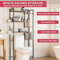 Over Toilet Bathroom Organizer, 7-Tier Study Metal Toilet Storage Shelf for Toilet Paper, Towels, Toiletries, Easy Assembly, Freestanding, Perfect for Small Space, Apartment, Dorm, Powder Room