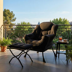 Tiita Lazy Chair with Ottoman, Modern Large Accent Lounge Armchair, Comfy Leisure Sofa Reading Chair with Footrest for Bedroom, Living Room, Dorm Rooms, Garden and Courtyard, Black