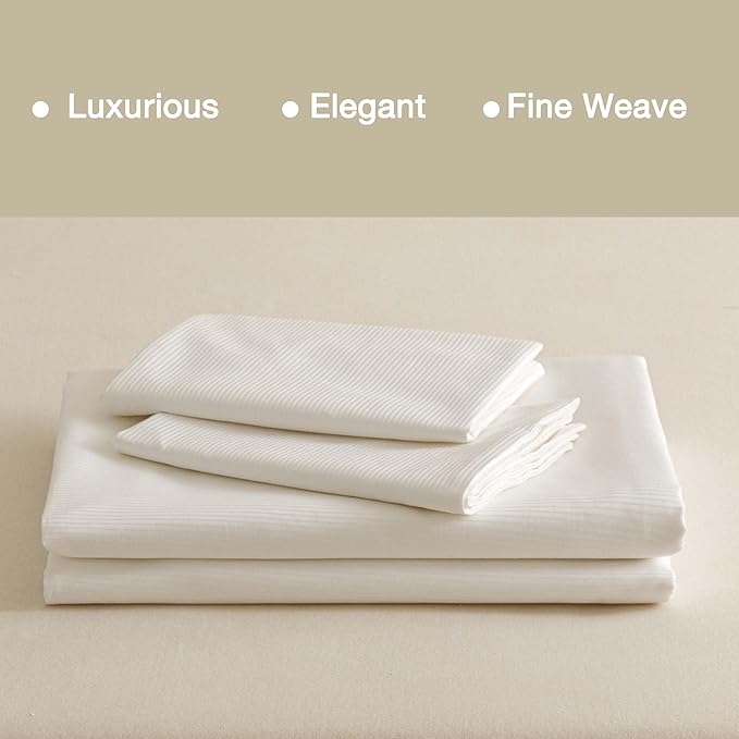 HeimenAogo 100% Cotton Vertical Stripe Jacquard Duvet Cover Queen, Luxury Hotel Collection Textured Weave, Silky Soft Comforter Cover 90x90 Inch, Zipper Closure, White Striped