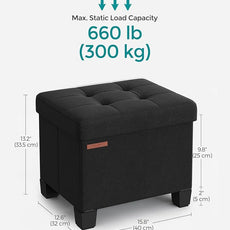 SONGMICS Storage Ottoman, Small Ottoman Foot Rest with Legs, 12.6 x 15.8 x 13.2 Inches Foot Stool, Load up to 660 lb, for Living Room, Bedroom, Dorm, Ink Black ULSF012B01