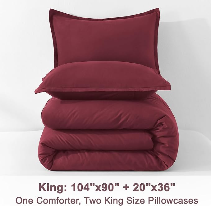 Litanika Comforter Set, Lightweight Solid Bedding Comforter Set, Fluffy Down Alternative Bed Set, Burgundy, King
