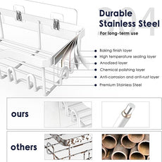 Shower Caddy Adhesive Shower Organizer 7-Pack, Rustproof Stainless Steel Bathroom Shelves, Large Capacity No-Drill Rack Storage Accessories with Soap Dish Toothbrush Holder Hooks (White)