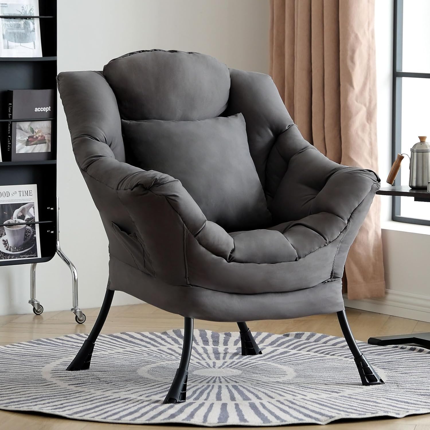 Lazy Chair with Ottoman, Large Pink Accent Chair with Ottoman and FA Throw Pillow, Comfy Plush Reading Chair for Living Room Bedroom Dorm Room Office Apartment Relaxing Use Dormly