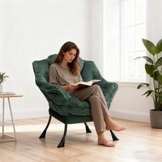 HollyHOME Lazy Chair with Armrest and Side Pocket, Comfy Accent Lounge Chair,Leisure Sofa Armchair for Living Room, Bedroom, Dorm, or Small Spaces, Oversized Reading Sofa Chair,Velvet Dark Atrovirens