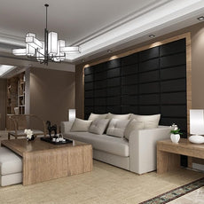 Upholstered Wall Mounted Headboard, Acoustic Panel, Peel & Stick Wall Padding, Black Dorm Towel Fabric, 6-Pack