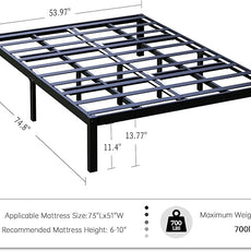 14 Inch Bamboo Bed Frame – Solid Wood Platform Bed Frame, Strong and Stable, with Non-Slip Slats for Support, No Box Spring Needed, Easy to Assemble, Noise-Free (Black, Full)