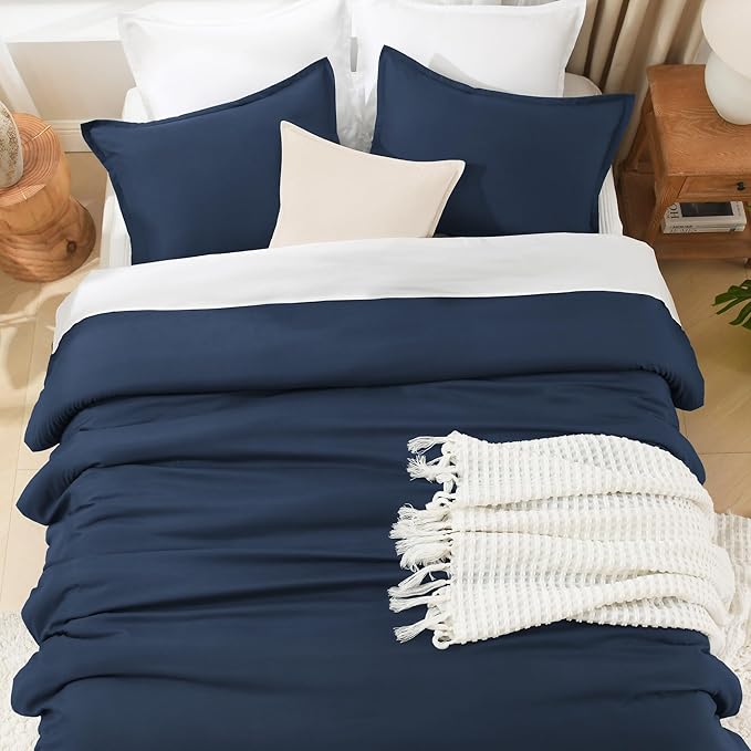 Litanika Comforter Set, Lightweight Solid Bedding Comforter Set, Fluffy Down Alternative Bed Set, Navy Blue, Oversized King