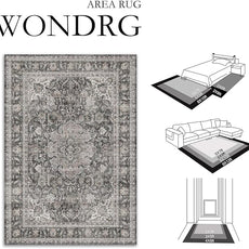 6x9 Washable Vintage Area Rug Black Grey Living Room Bedroom Carpet Non-Slip Soft Low Pile Distressed Indoor Throw Rug for Dining Room Entryway Office