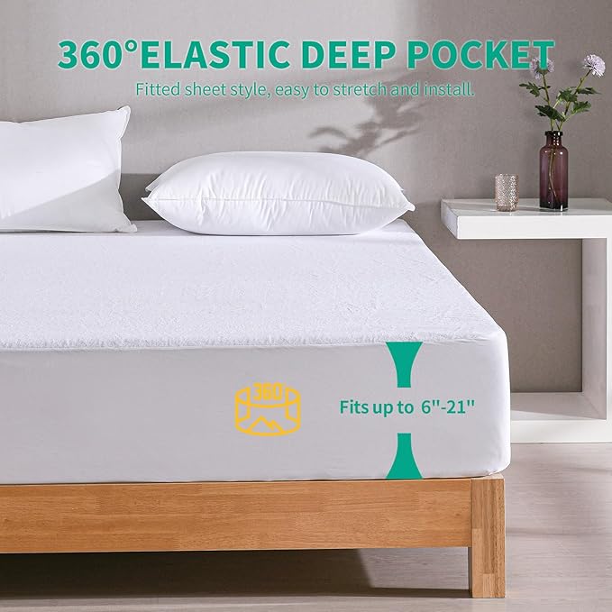 LAVANCE Waterproof Mattress Protector Queen Size, Premium Cotton Terry, Soft Noiseless Washable Bed Mattress Cover with 6"-21" Deep Pocket, 60" x 80"