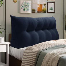 WOWMAX 85% Linen 15% Cotton Blend Headboard Pillow – Queen Size Reading Wedge Backrest for Bed, Handmade Firm Support Bolster Cushion with Removable Cover, Premium Bed Rest Pillow, Blue